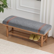 Bekrvio Wood Shoes Bench, Indoor Hallway Bench with Storage Shelf