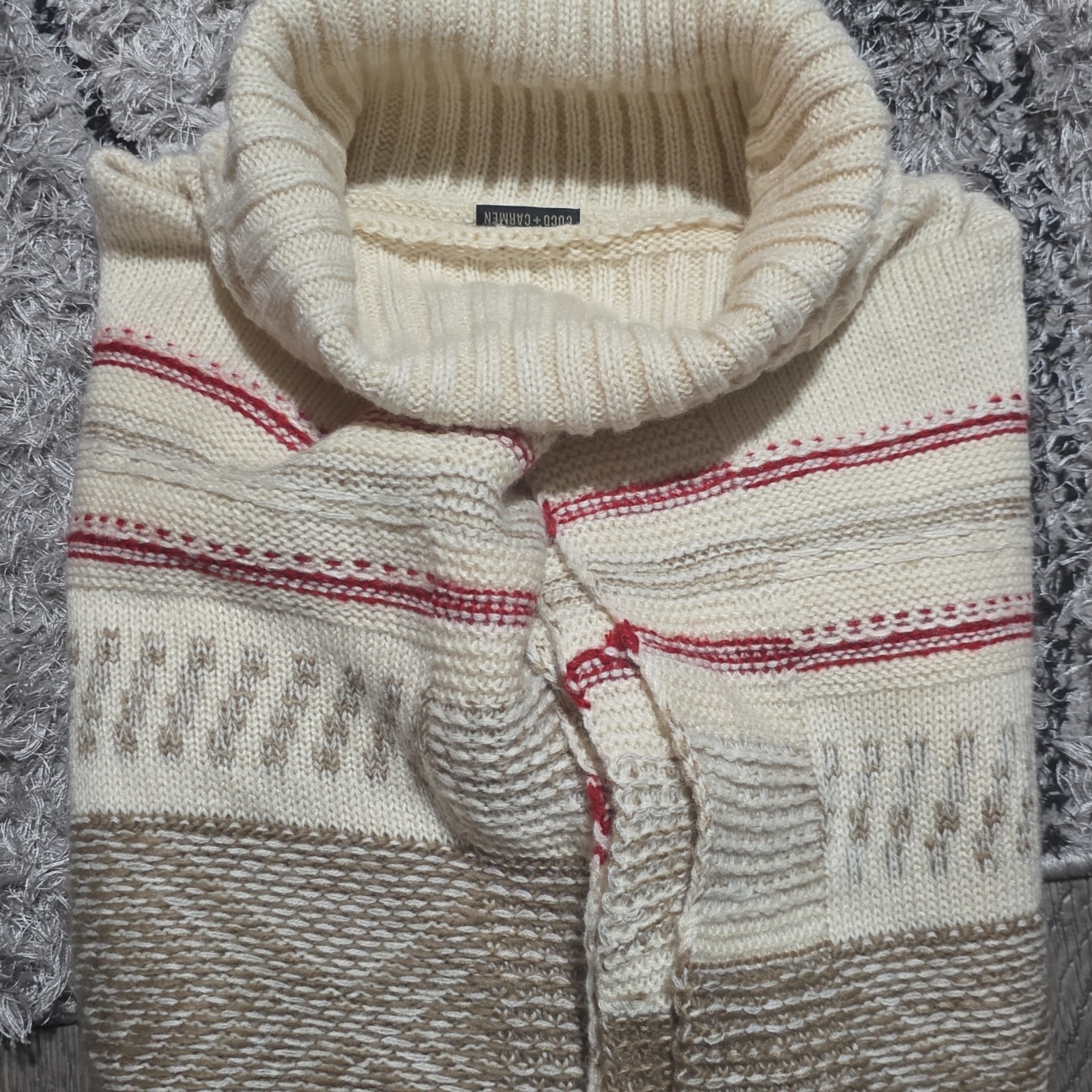 COCO + CARMEN Beige Patterned Knit Pullover Sweat… - image 3