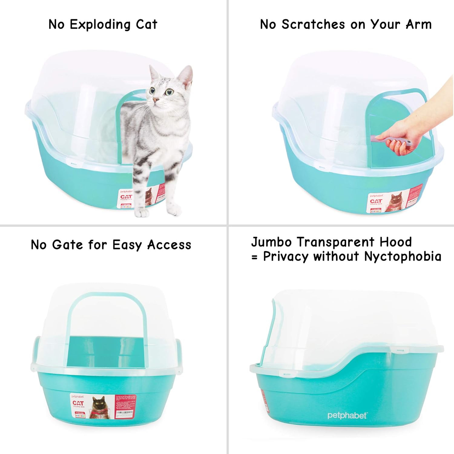 Jumbo Hooded Cat Litter Box, Extra Large, Teal - Thumbnail 7