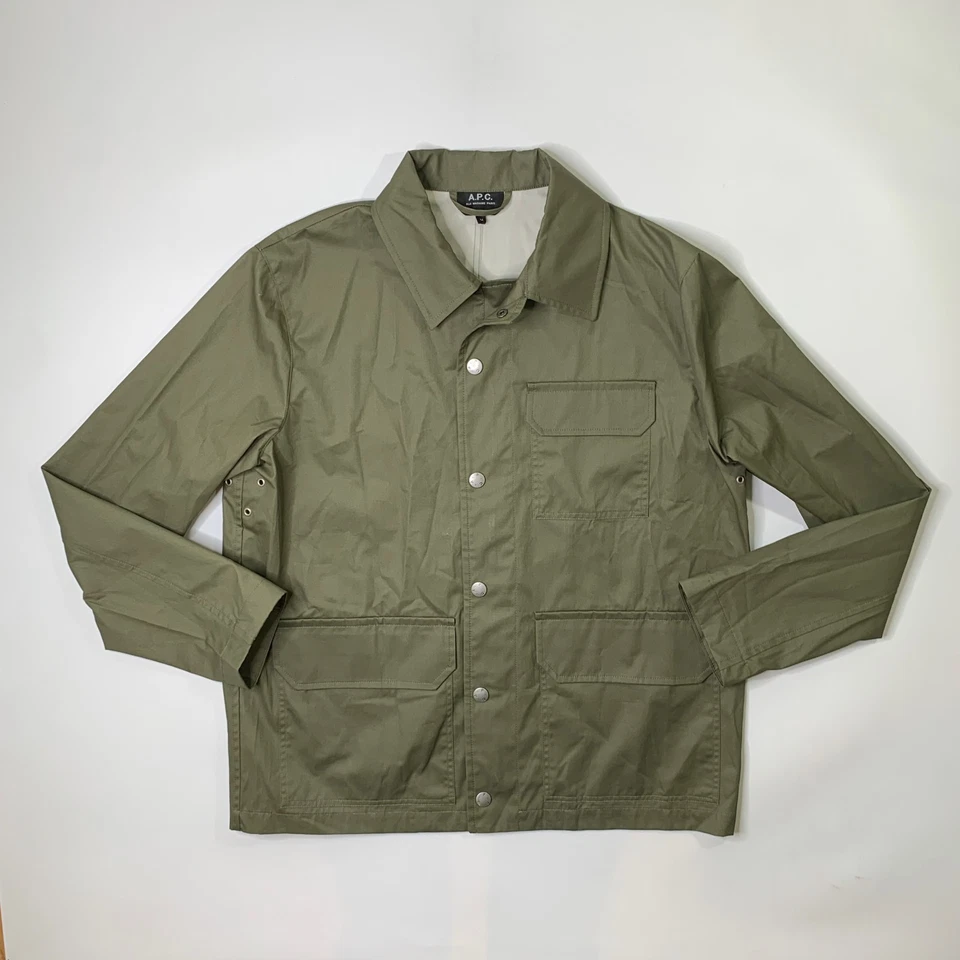 APC Jacket Mens M Medium Avocado Cotton Full Zip Snap Overshirt Utility Pocket - Image 2 of 4