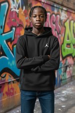  50 Jordan Big Kids' Brooklyn Fleece Pullover Hoodie Black Size Small 8-10 