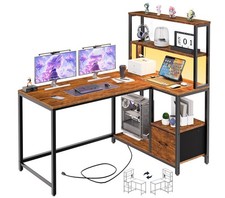 L Shaped Gaming Desk, 46 Inch Reversible Computer Desk with LED Light  Power...