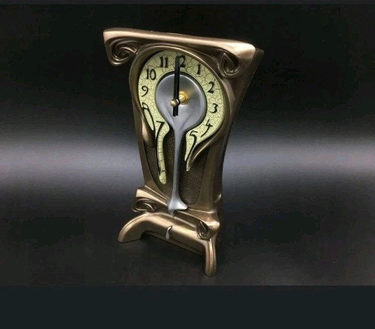New Melting Warped Clock Polished Bronze Eggshell Face Modern Sleek Art Nouveau - Image 3 of 4