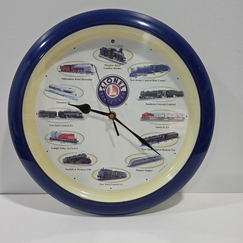 Lionel 13 1/2" Train Wall Clock Working Great With Sounds Blue Trim Ring