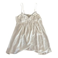 Vintage Flora Sheer Camisole XL Light Gray Babydoll Nightie Floral Design 1990s