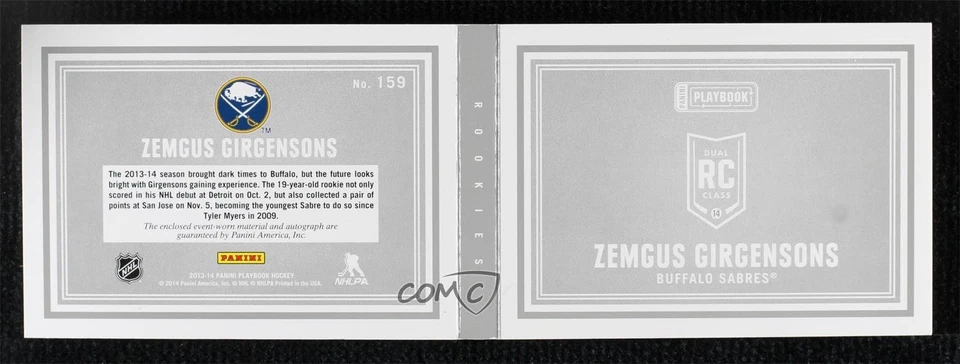 2013 Panini Playbook Booklet Jersey /199 Zemgus Girgensons #159 Rookie Auto RC - Image 2 of 2