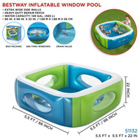 BESTWAY LARGE Square Paddling Pool Clear Windows Inflatable 168cm 66 SWIMMING