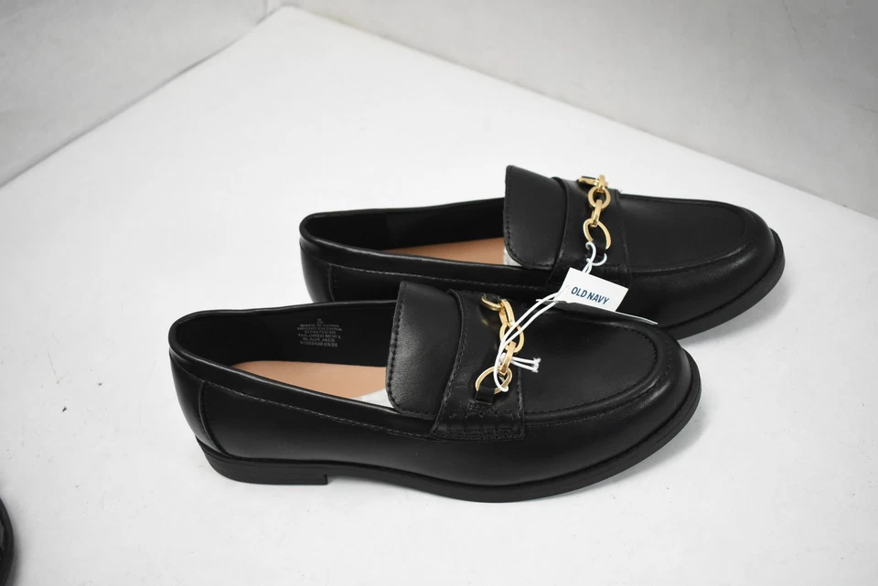 Old Navy Shoes Womens Size 9 Black Loafers Chain Bit Gold Chain Slip On Comfort - Image 3 of 4
