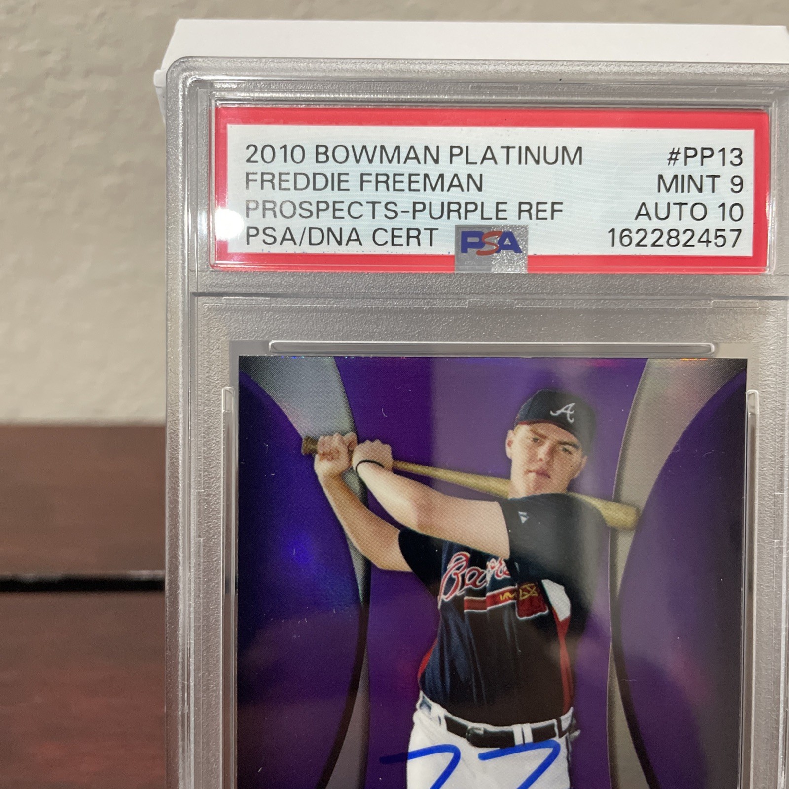 2010 Bowman Platinum Prospects Freddie Freeman Purple Ref Auto PSA 9 Auto 10 view 3