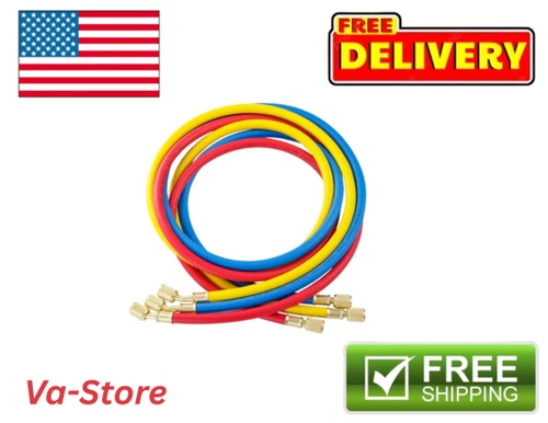 3PCS AC Manifold Gauge Hose Kit 5FT | 1/4 SAE Charging Hoses for R134A R410A R22