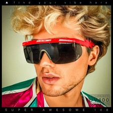 Light Bolt Arm Funky Futuristic Shield Plastic Half Rim Sunglasses