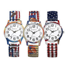 Men Women USA 250th Anniversary Stainless Steel Printed Elastic Band Wrist Watch