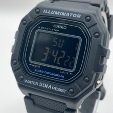 Casio Illuminator Watch Men 43mm Black Digital 3224 W-218H Alarm Chrono Date