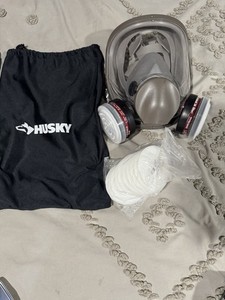 Husky Full Face Respirator Mask w/ Dual Filter Cartridges & Drawstring Bag