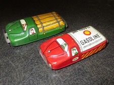 2 EARLY VINTAGE JAPANESE TIN TRUCKS - GASOLINE TRUCK AND LOG TRUCK - EXC COND