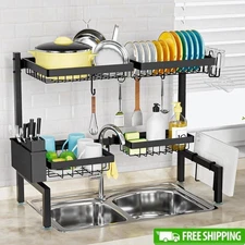 Adjustable Over Sink Dish Drying Rack W/ Removable Accessories & Hooks New