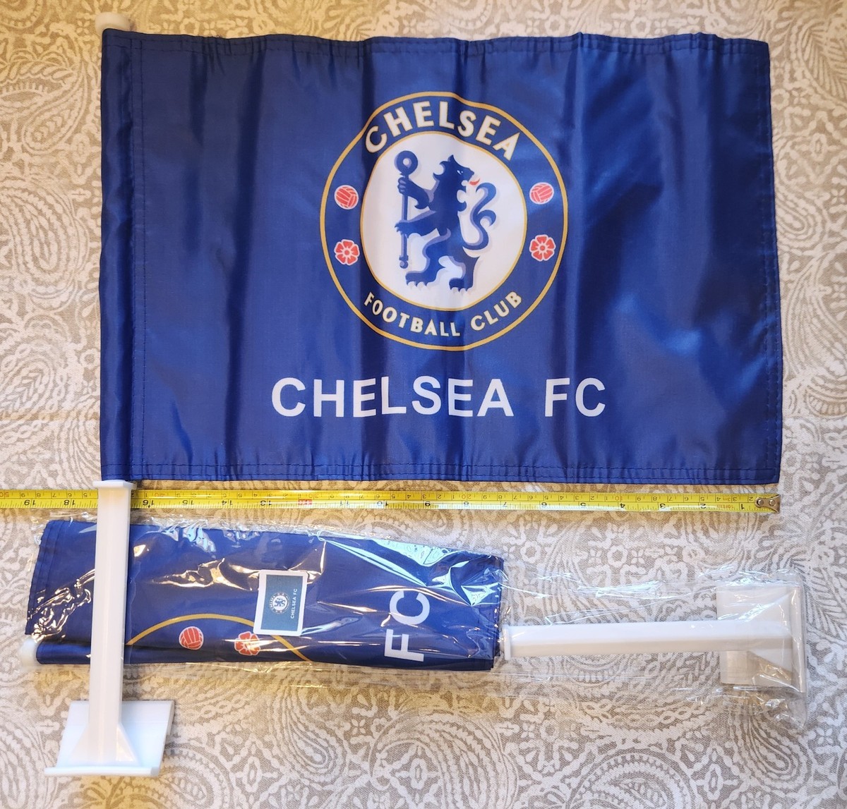 応援グッズ Chelsea FC St es Cross back Flag Chelsea Soccer Futbol Football 12X18 Inch Car Window 2-Sided Flag
