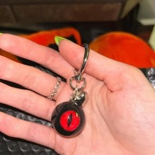 Black Glow In The Dark Eye Ball Keychain Key Ring, Horror, Red Eye, Demon, Scary