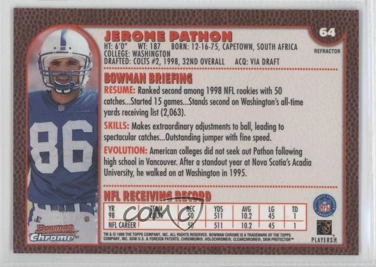 1999 Bowman Chrome Refractor Jerome Pathon #64 - Image 2 of 2