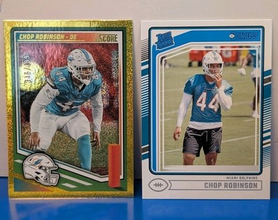 Chop Robinson (DE) 2025 Panini ''Gold Sparkle'' /499 #167 Miami W/RC Rated kicker.