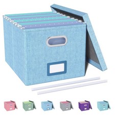 Sky-Blue Portable File Organizer Box with Lid for Letter Size File Folders