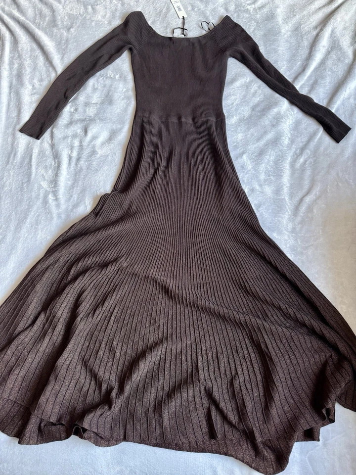 Banana Republic Sculpted Metallic Brown Ribbed Maxi Dress Size S NWT RT$250 - Image 4 of 4