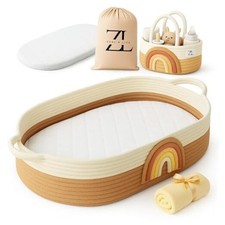 Baby Changing Basket Set   Woven Moses Basket with Waterproof Changing Coffee