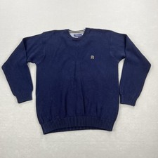 VTG Tommy Hilfiger Sweater Men 2XL Blue Cotton Crewneck Crest Logo Knit Pullover