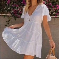 Show Me Your Mumu Alyssa Tiered Mini Dress Small White Voile 