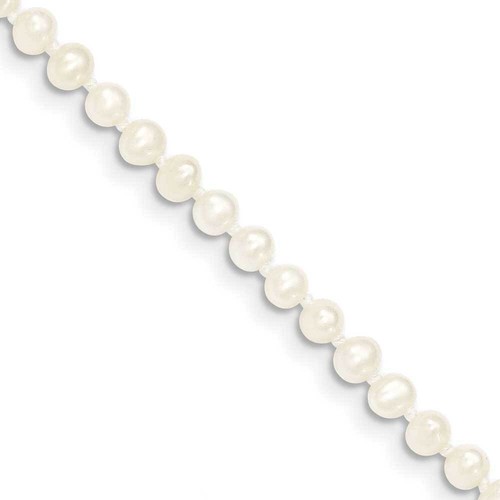 14k Yellow Gold 3-4mm White Near Round Freshwater Cultured Pearl Necklace 16"