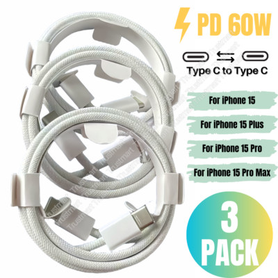 3X For iPhone 15 16 17 USB-C to USB-C Cable PD Fast Charger Type C Charger Cord