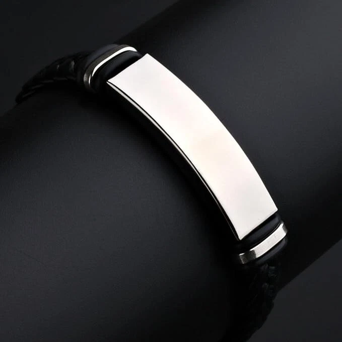 New Men Women Classic Braided Leather Cord Stainless Steel Bracelet Gift for Men - Image 2 of 4