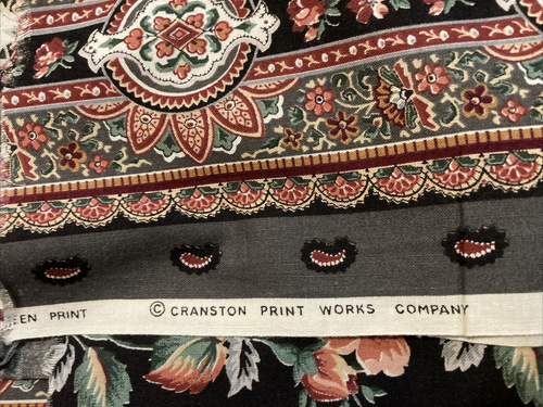 Vintage Cranston Fabric Mauve Rose Paisley Stripe Black Grey .75Y x 44" Width - Picture 3 of 3