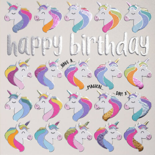 Magische Einhörner Happy Birthday Karte - Quicksilver Folie Design Made in the UK - Bild 1 von 1