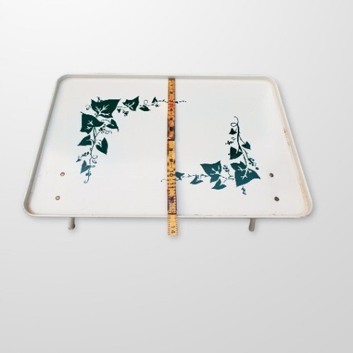 Vtg Folding Lap Tray Table Metal Green Ivy Pattern Fold Out Legs 20x13 - Picture 5 of 8