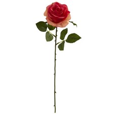 18  Rose Artificial Flower Realistic Leaves Dark Pink Nearly Natural 24 Pcs