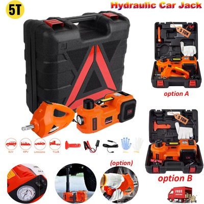 Electric Hydraulic Car Floor Jack 5 Ton 12V w/ Tire Inflator Pump Tire Inflator