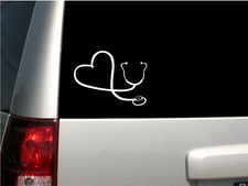 6" White Vinyl "Stethoscope Heart" Decal - Nurse - Doctor - RN - MADE IN THE USA
