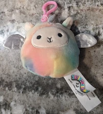 3.5" Squishmallows Lucy-May Rainbow Llama Pegasus Clip Toy Keychain Clip-On