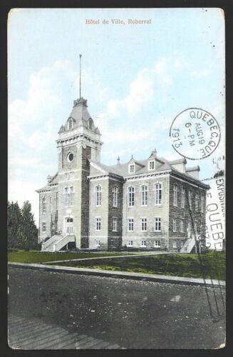 Canada Hotel de Ville, Roberval, Quebec 1913 Postcard Good (G) - Afbeelding 1 van 2