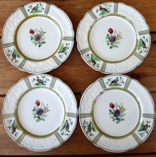 4~Copeland Spode Foral & Exotic Birds JUNE Embossed Green Rim 5 3/4" B&B Plates