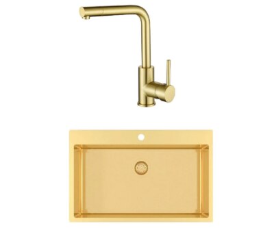 Gurari Edelstahlspüle TERRA100M 790 x 505 mm+Küchenarmatur 5553G,  45-Grad