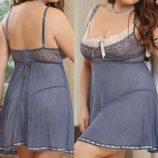 Sexy Lingerie Women Babydoll Lace Chemise Sleepwear Nightwear w/ Thong Set S-3XL