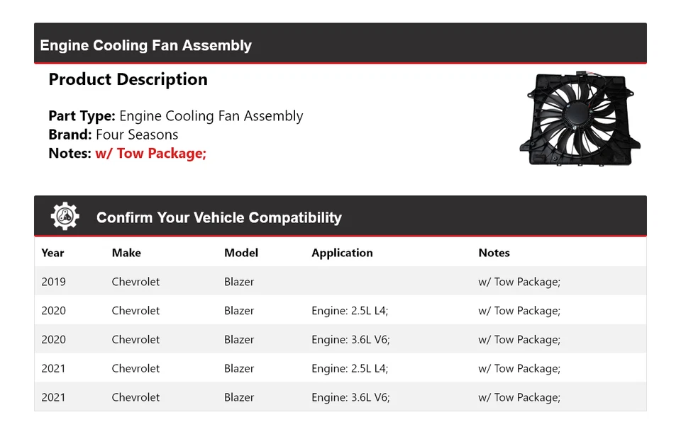 Conjunto de ventilador de refrigeración del motor Chevrolet Blazer 2019-2021 4 estaciones 2020 Foto 2 de 3