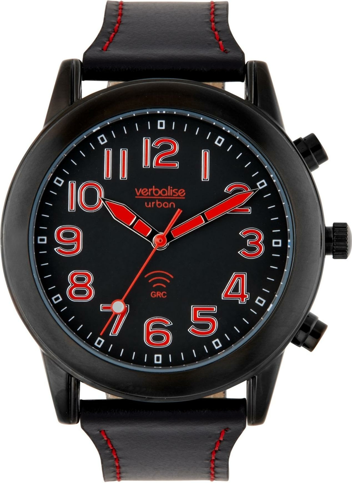 Verbalise Mens Talking Watch with Black Leather Pin and Tuck Strap VMRC-100LBK