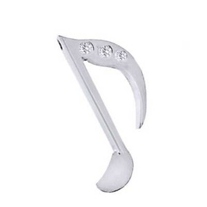 Authentic 1/10 CT Round Simulated Diamond 14K WHITE GOLD Plated MEN'S MUSICAL NOTE PENDANT