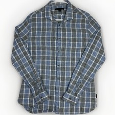 John Varvatos Star USA Men's Linen Blend Button Up Shirt Plaid Chambray Band M