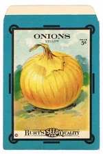 VINTAGE CARD SEED PACKET FLOWERS C1910 BURT ONION YELLOW GARDENING FOLK ART