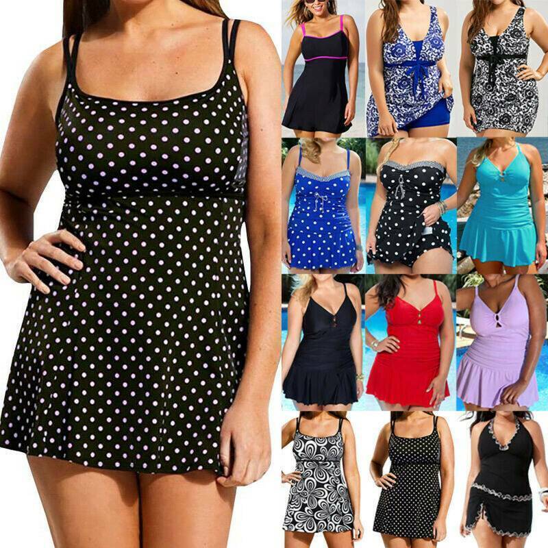 Plus Size Womens Swimming Costume Monokini One Piece Swimdress Swimwear