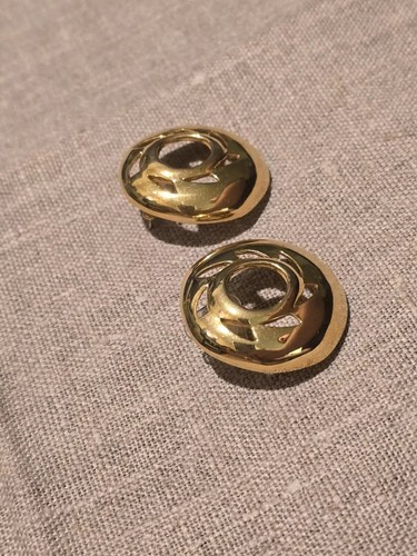 liz claiborne vintage stud earrings gold tone #581 - Picture 3 of 5